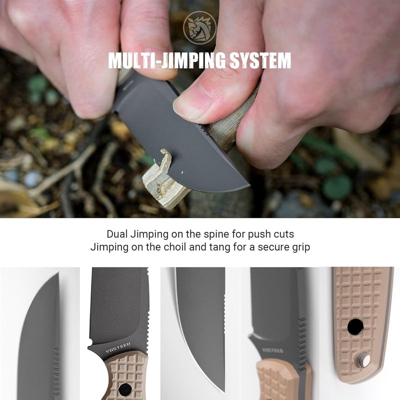 Vosteed Mink EDC Fixed Blade Knife - 3.33” 14C28N Blade with Sheath, Clip Point, Sand G10 Handle - Great Knives for Camping Hunting - D0107 - Image 3